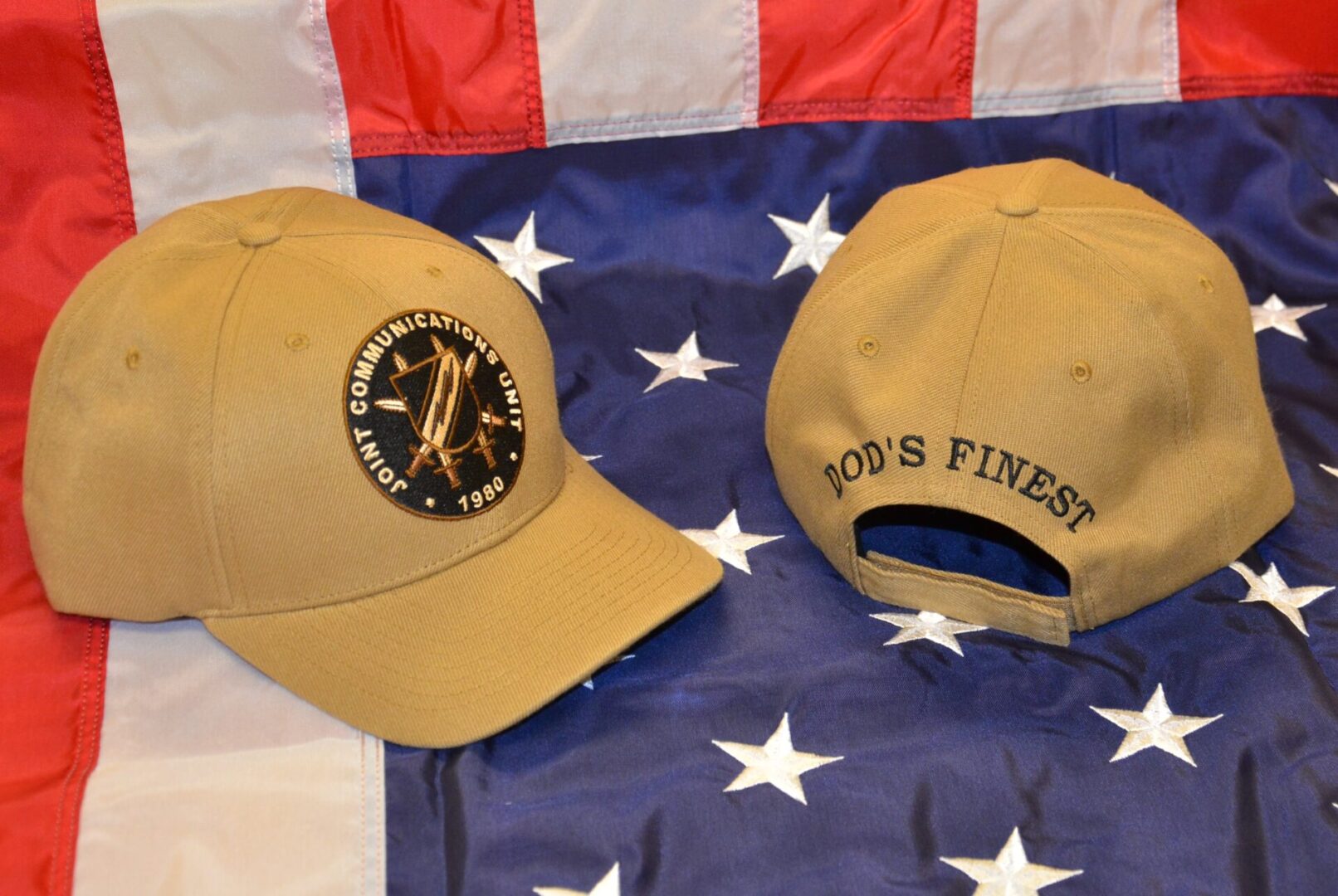 Two brown caps kept on the American cap